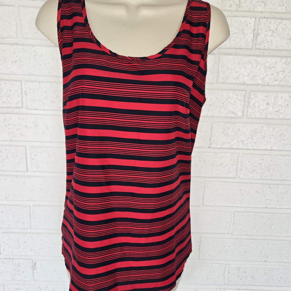 1168 Faded Glory brand red and navy striped tank top.